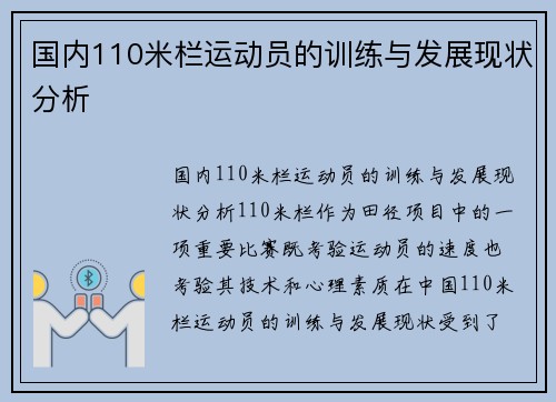 国内110米栏运动员的训练与发展现状分析